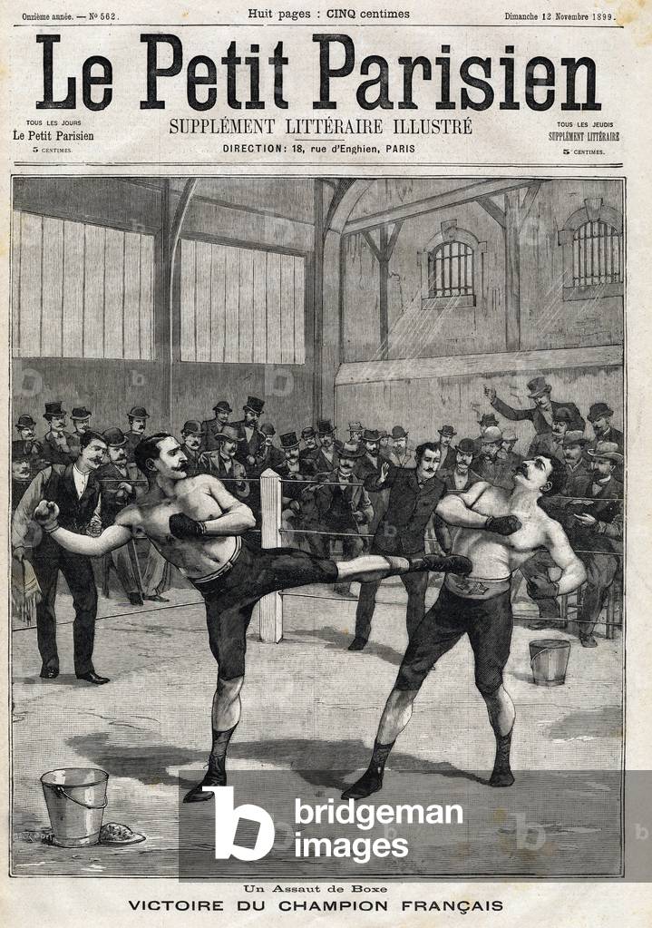 A boxing assault: victory of French champion Joseph Charlemont against Jerry Discroll, 1899 (engraving)