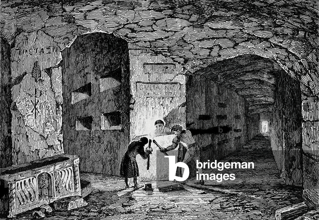 Catacombs of Rome. Engraving 19th century.