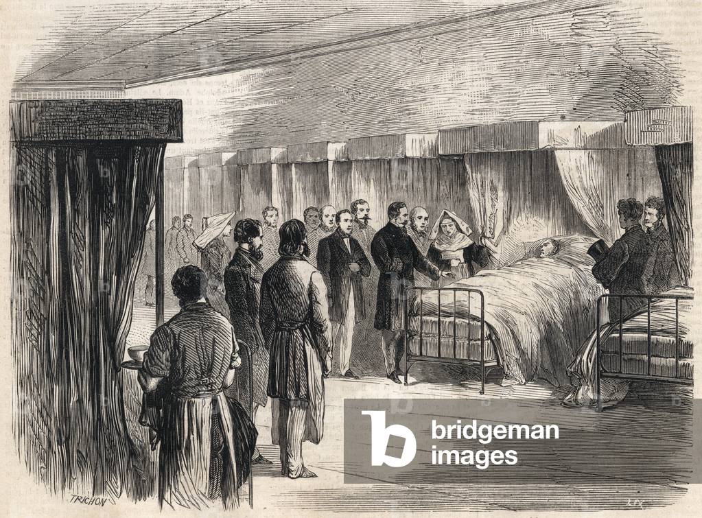 Napoleon III visiting the sufferers of cholera at Hotel Dieu, Paris, France, 1865 (engraving)