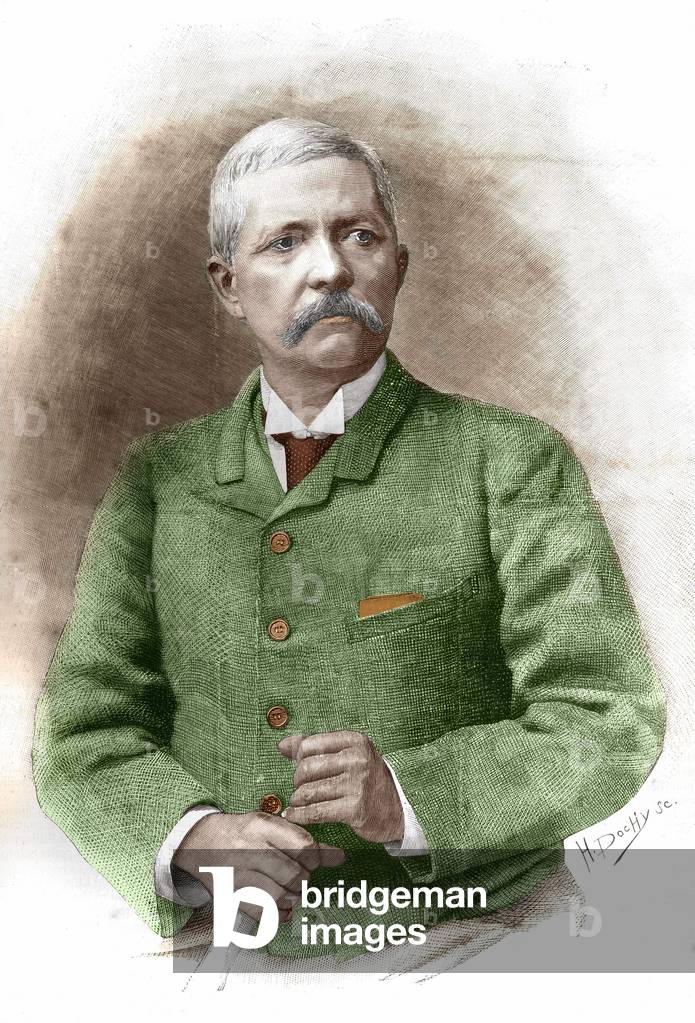 Henry Morton Stanley (1841 - 1904) in Cairo on 17/01/1890. British journalist and explorer. Engraving of the 19th century.
