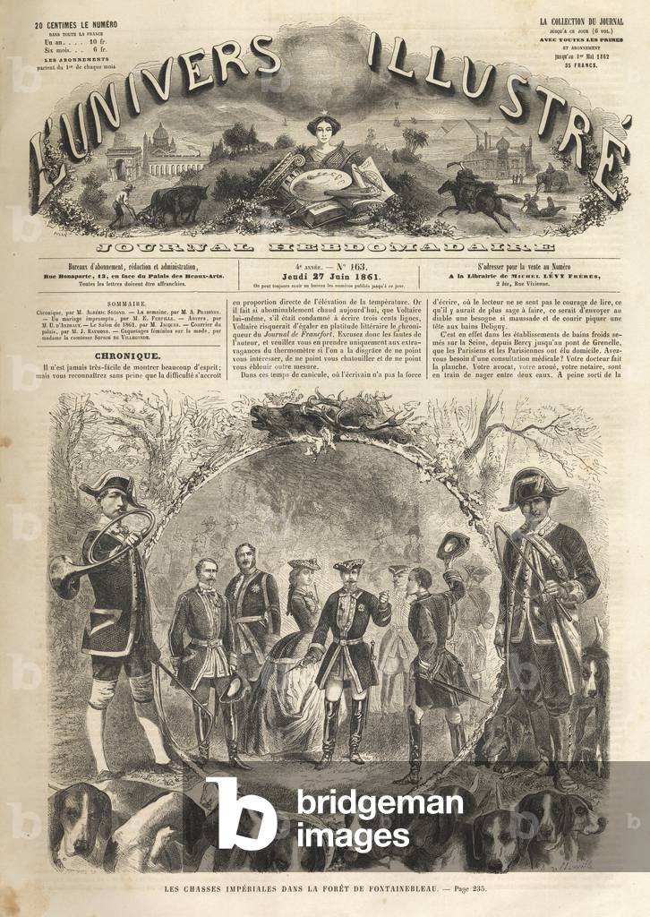 Emperor Napoleon III hunting in Fontainebleau - 1861 - Imperiale hunting in Fontainebleau in the presence of Napoleon III (1808-1873) and Imperatrice Eugenie (1826-1920). The illustrious universe of 1861 -