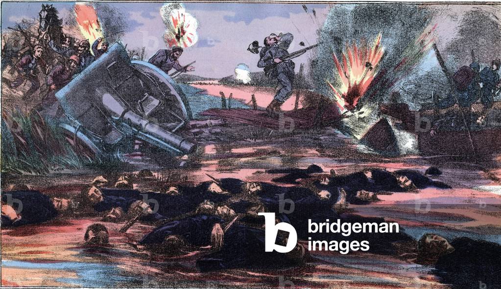 Schlacht an der Yser: Leichen von deutschen Soldaten an der Yser, die von der belgischen Armee besiegt wurden,