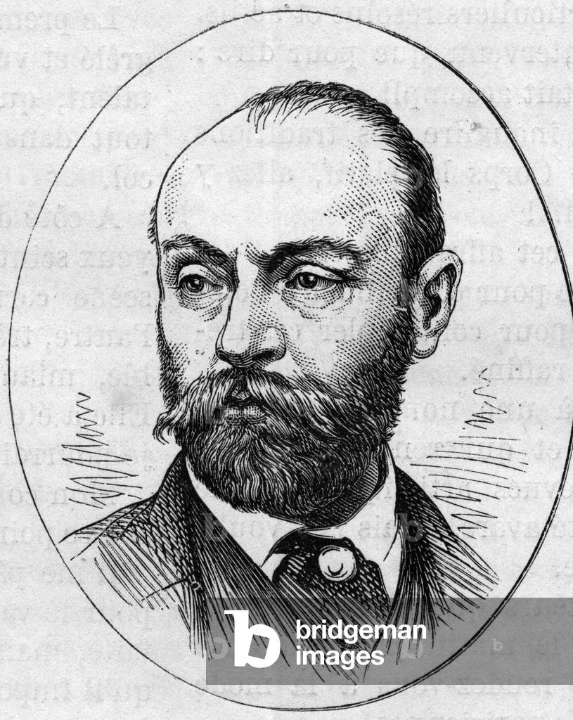 Portrait of Gustave Rodolphe Clarence Boulanger (1824-1888), French painter. Engraving in “” Le Monde Illustré”” n°890 of 2 May 1874.