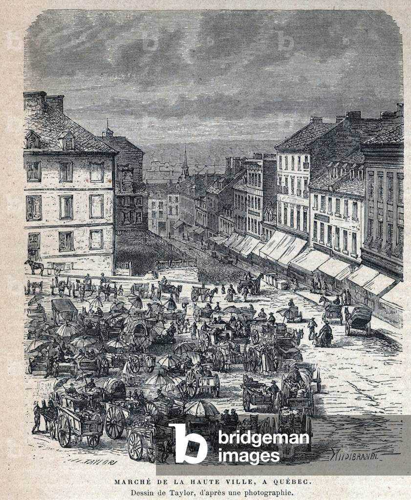 Disouverte du Canada: march from the upper city (Upper City or Upper City) to Quebec. Drawing by Taylor from a photograph. Engraving from the end of the 19th century in “La nouvelle France” by Eugene Guenin.