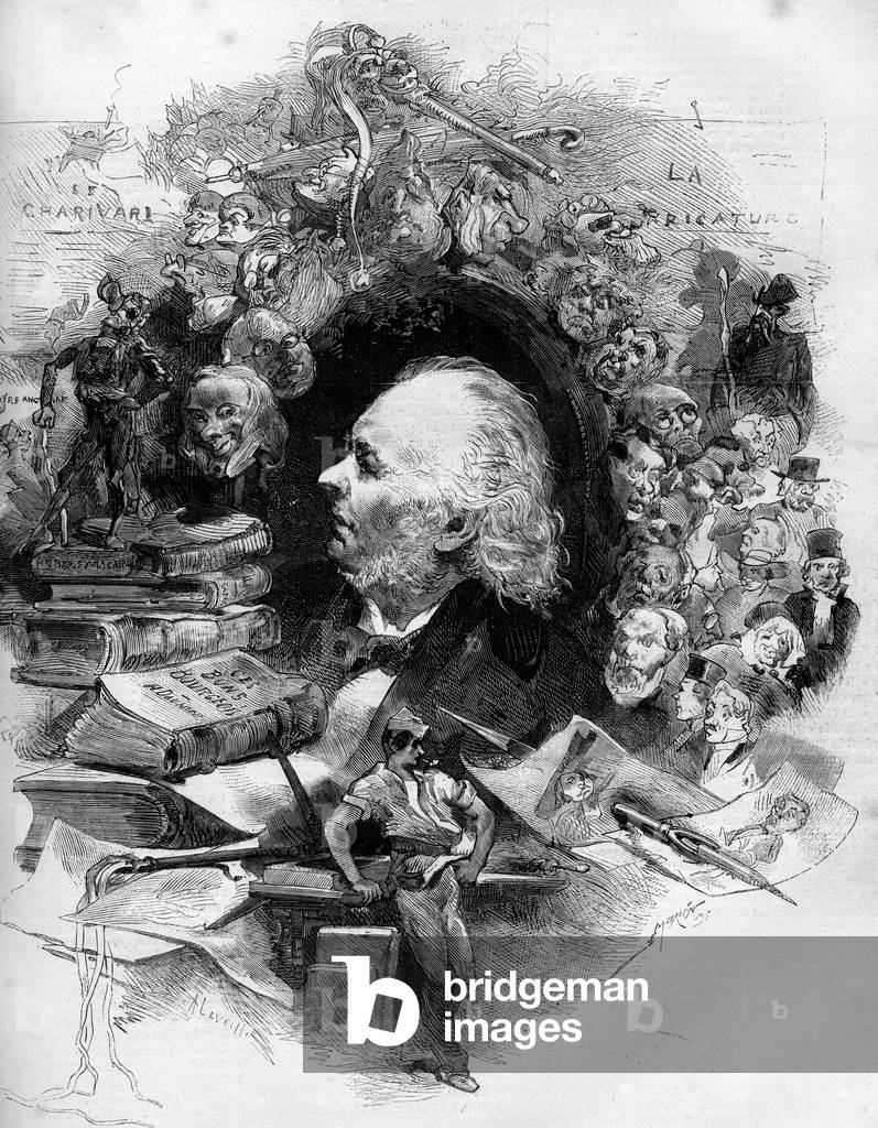 Portrait of Honore Daumier (1808-1879), French cartoonist, painter and cartoonist. Engraving in “” Le Monde Illustré”” n°1143 of February 22, 1879.