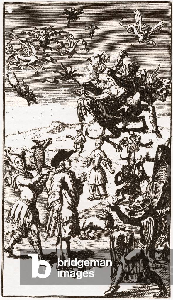 L'evocation des demons, engraving from 1710 in “L'histoire des imaginations extravagantes de Monsieur Oufle” by Laurent Bordelon (1653-1730)