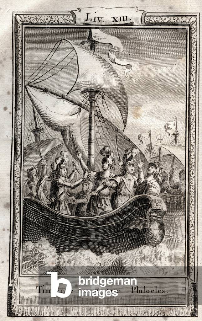 Timocrate wants to kill Philoeles - engraving of 1798 by Monnet in “Les Aventures de Telemaque, fils d'Ulysse” (The adventures of Telemachus) by Francois de Salignac de La Mothe-Fenelon dit Fenelon -