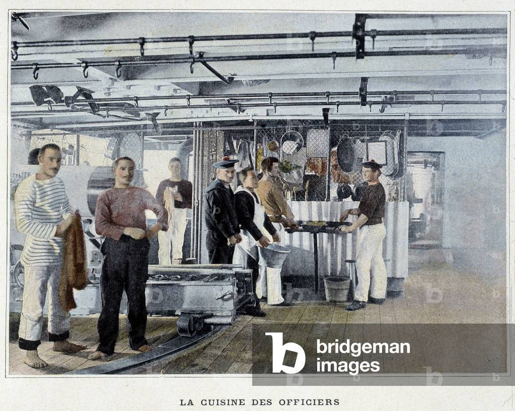 La cuisine des officiers - in “Album militaire - Marine: La vie à bord”, 1892.