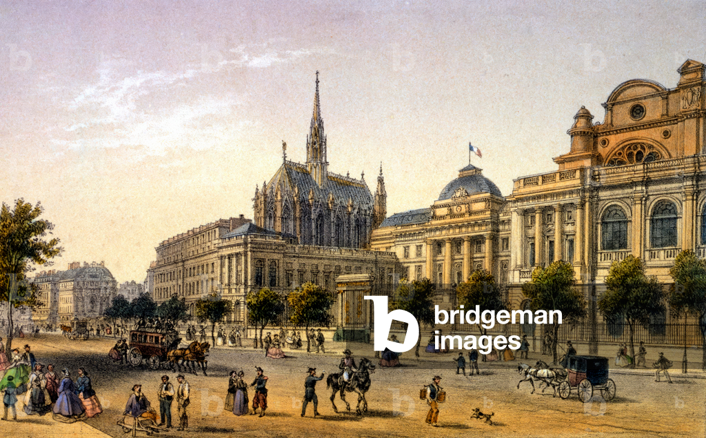 Paris: vue du Palais de Justice, engraving 1st half 19th century.