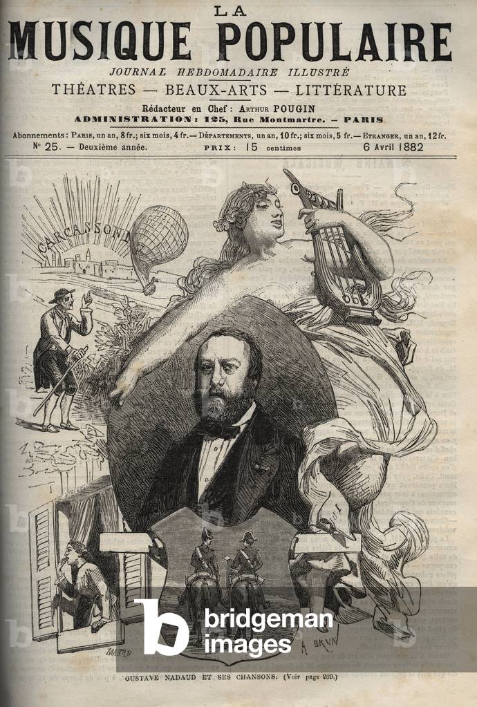 Gustave Nadaud (1820-1893), French songwriter and his songs - engraving in “La musique populaire””” illustrious weekly newspaper - 1882