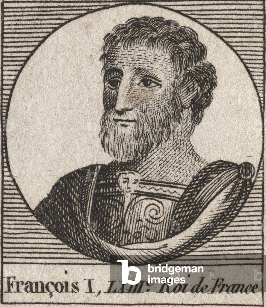 Portrait of Francois I (1494 - 1547), King of France - Francis I, King of France - engraving from “Instruction sur l'Histoire de France”” by Charles Constant Le Tellier 1821