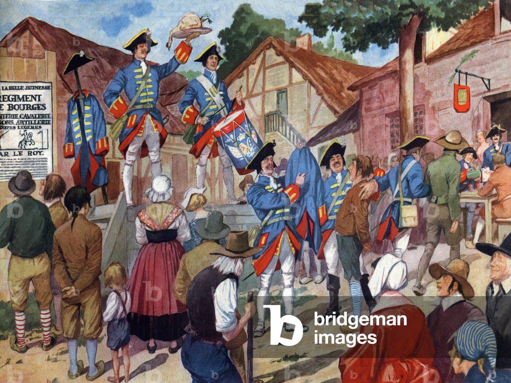 Recruitment of soldiers under the reign of King Louis XIV in the 17th century in France.