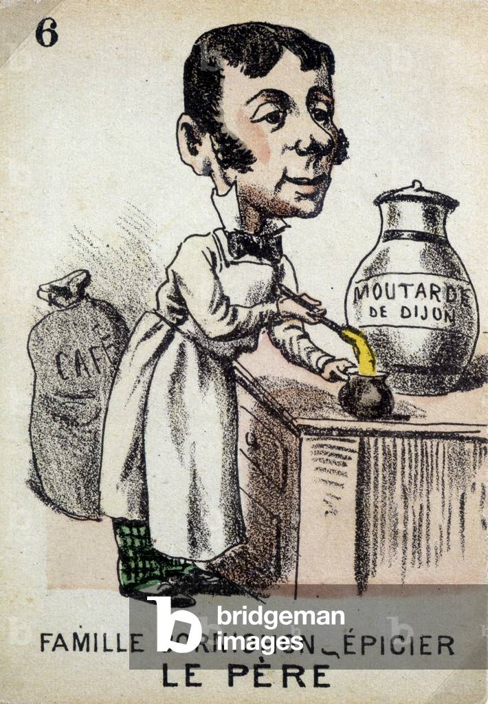 Game of the Seven Families: The Father of the Family Cornichon-grocer preparing Dijon mustard.