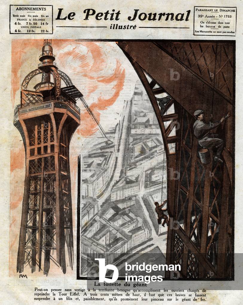 The toilet of the giant: work of the workers in charge of repainting the Eiffel Tower in Paris, 1924 (print)