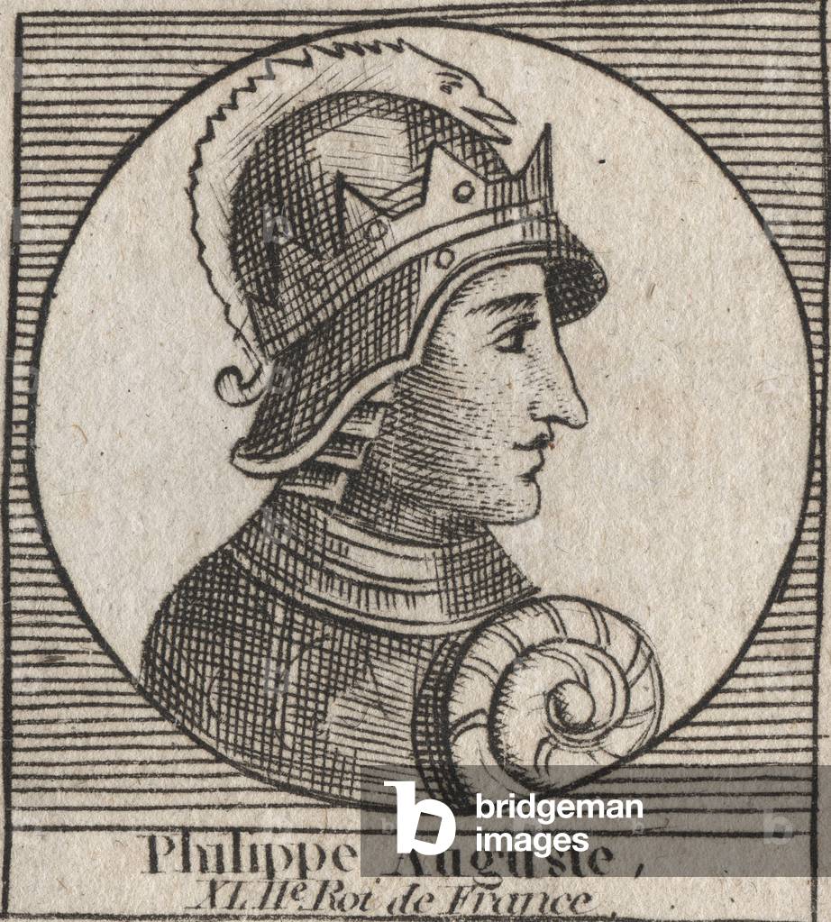 Portrait of Philip II dit Philippe Auguste (1165-1223) - Philip Augustus II (1165-1223) King of France - engraving from “” Instruction sur l'Histoire de France”” by Charles Constant Le Tellier 1821