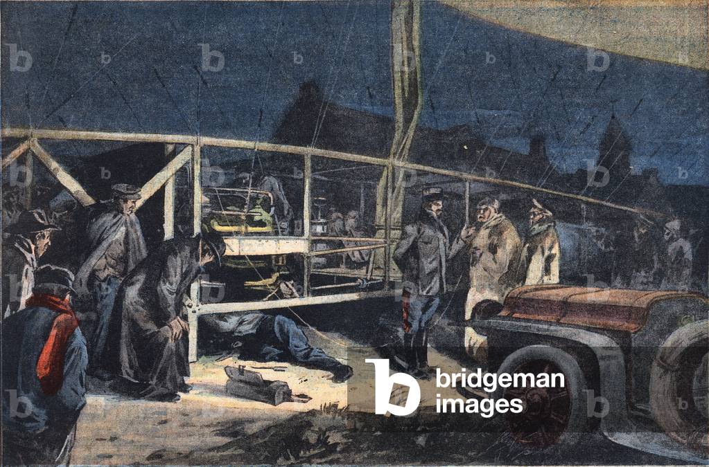 Ville de paris airship breakdown in Valmy. Engraving from the newspaper 