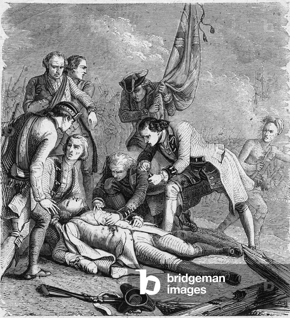 The death of James Wolfe on the Plains of Abraham, Quebec, 13 September 1759 (engraving)