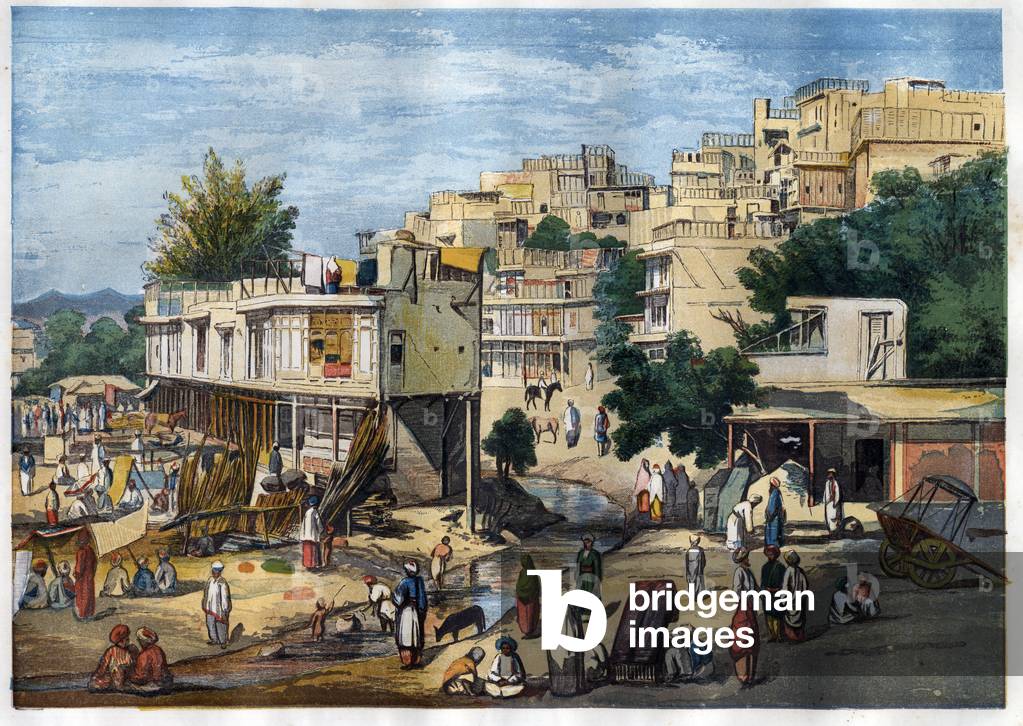 View of Peshawar, Pakistan, 1857. Engraving by William Carpenter.