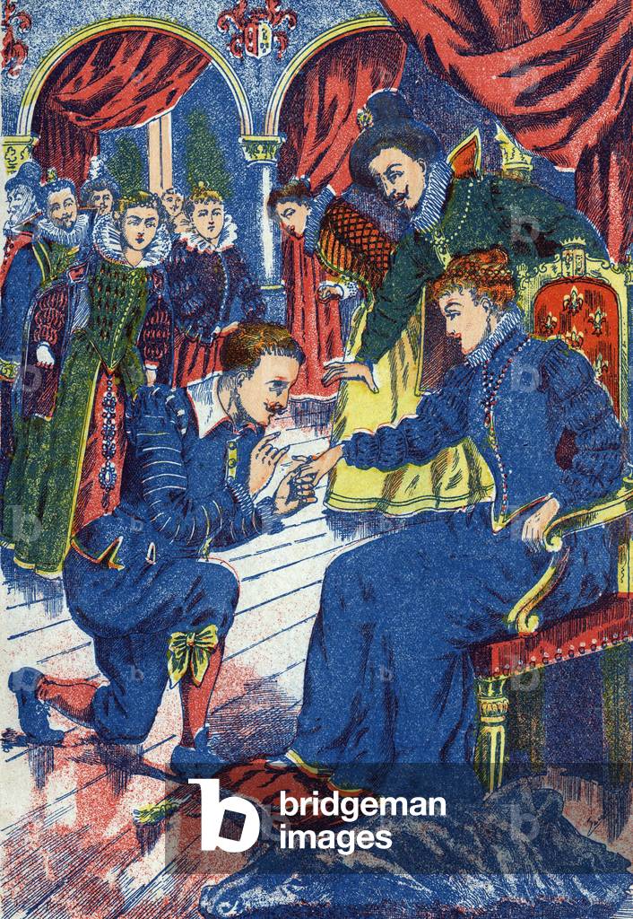 The prince tries the donkey ring. Anonymous illustration for “” Donkey Skin”” tale by Charles Perrault (1628-1703), French writer. Imagery Marcel Vagne, Jarville Nancy, undated (late 19th century).