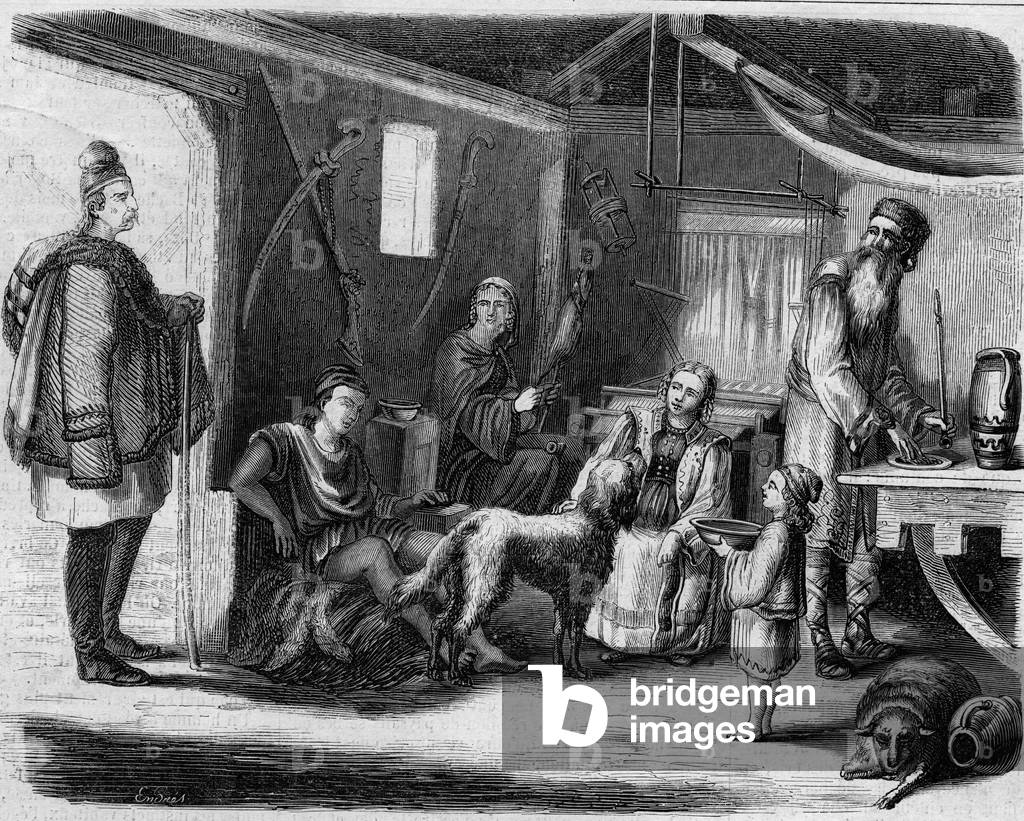 Interior of a Serbian peasant house in the vicinity of Belgrade in 1859.
