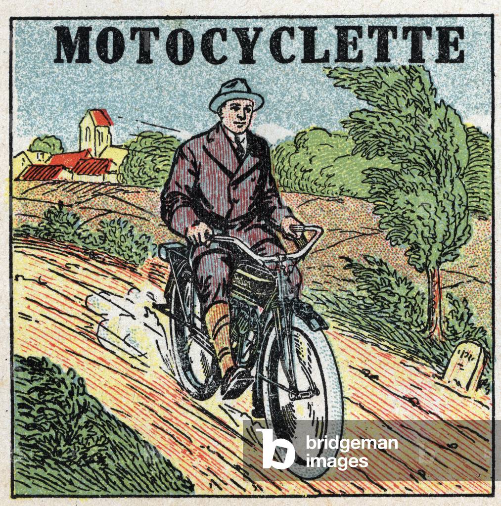 Mechanical traction: motorcycle. Anonymous illustration of 1925 (print)