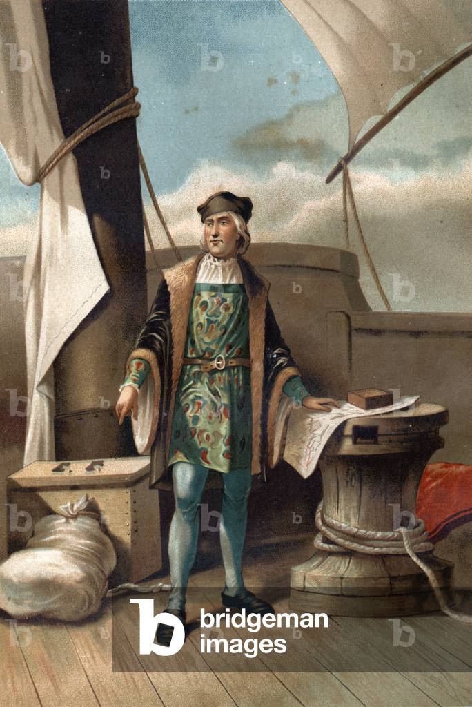 portrait of Christopher Columbus in Italian Cristoforo Colombo Navigator of Genoese origin (Genoa, 1451 in Valladolid, 1506). from ' La Ciencia y sus Hombres'' by Louis Figuier. Barcelona 1881