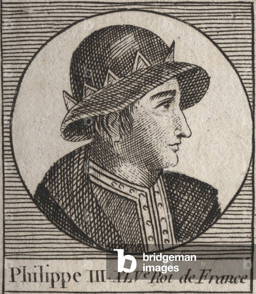 Portrait of Philip III of France, dit Philippe le Hardi (1245-1285) (dynasty of the Capetians) - Philip III called the Bold King of France - engraving from “Instruction sur l'Histoire de France”” by Charles Constant Le Tellier 1821