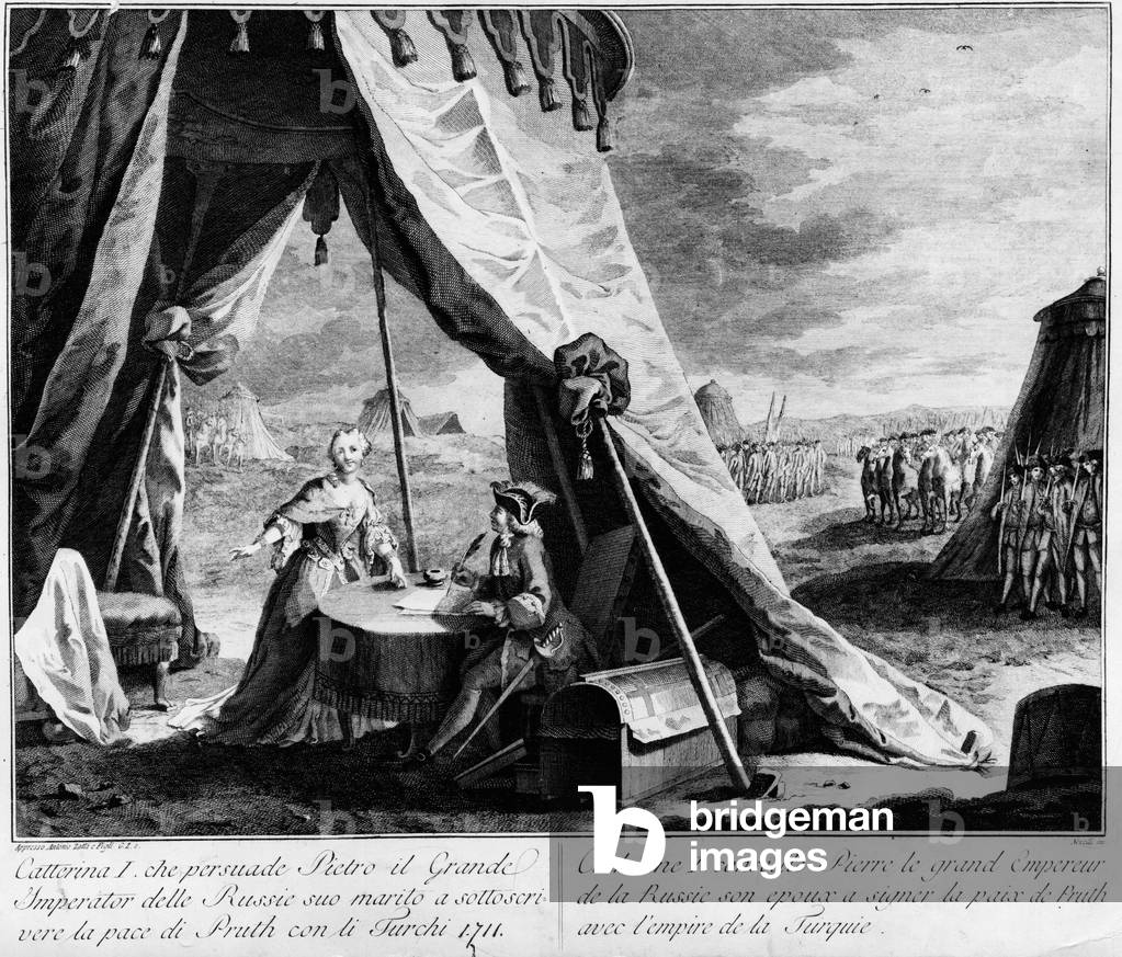 Peace of the Pruth : Catherine Iere of Russia advises her wife Peter I the Great, Emperor of Russia, to sign the peace of Pruth in 1711 with the empire of Turkey