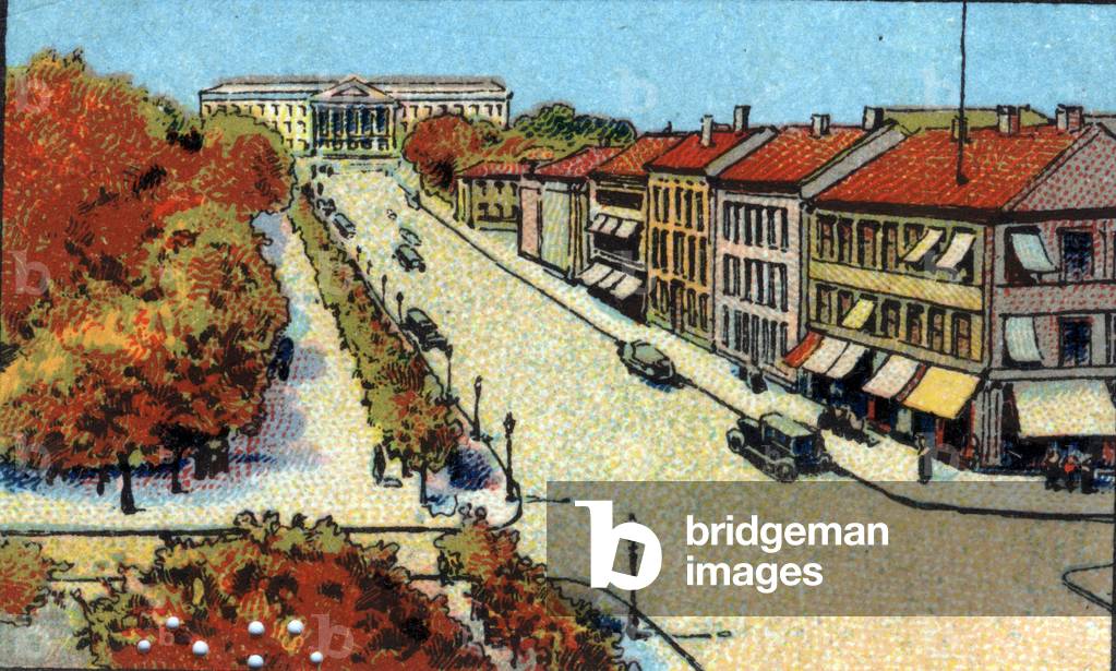 View of the city of Oslo in Norway. 1936 (chromo)