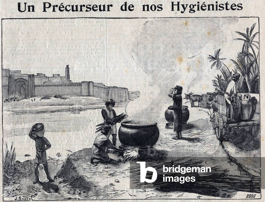 Servants boil the water of the Choaspe which passes at the foot of Suze, 1905-08 (print)