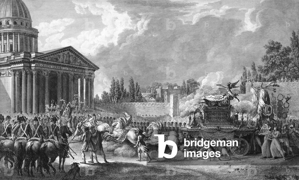 Transporting the writer Voltaire's ashes to the Pantheon, Paris, 11 July 1791 - (engraving)