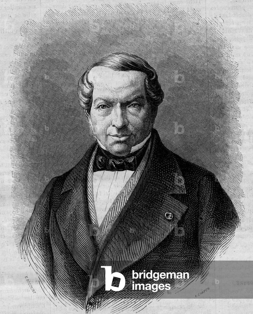 Portrait of Baron James de Rothschild (1792-1868), German banker. Engraving in “” Le Monde Illustré”” n°298 of 27 December 1862.