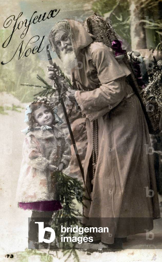 Merry Christmas: Santa Claus with a girl (print)