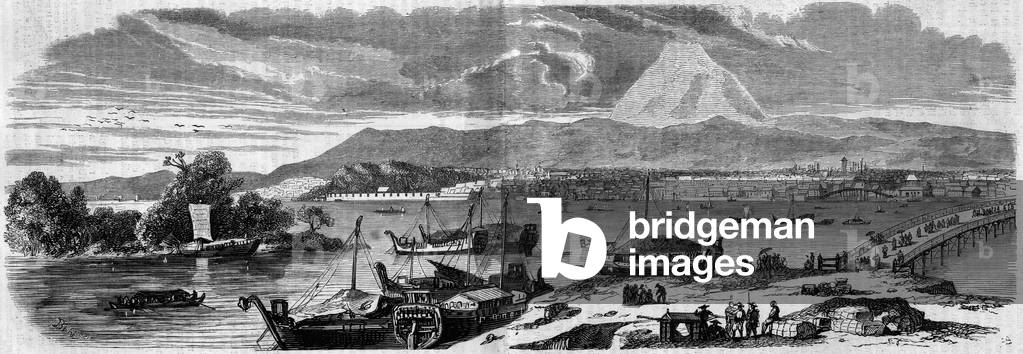 View of the city of Jeddo (Tokyo), capital of Japan, 1858. Engraving in “” Le Monde Illustré”” n°83 of 13 November 1858.