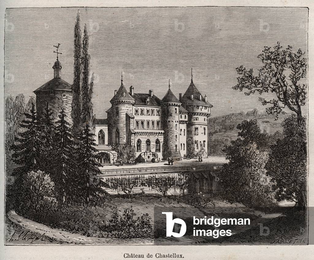 Chateau de Chastellux - Chastellux sur cure, Burgundy - engraving in “La France illustree: geography, history, statistical administration” by V.-A. Malt-Brown. 1884