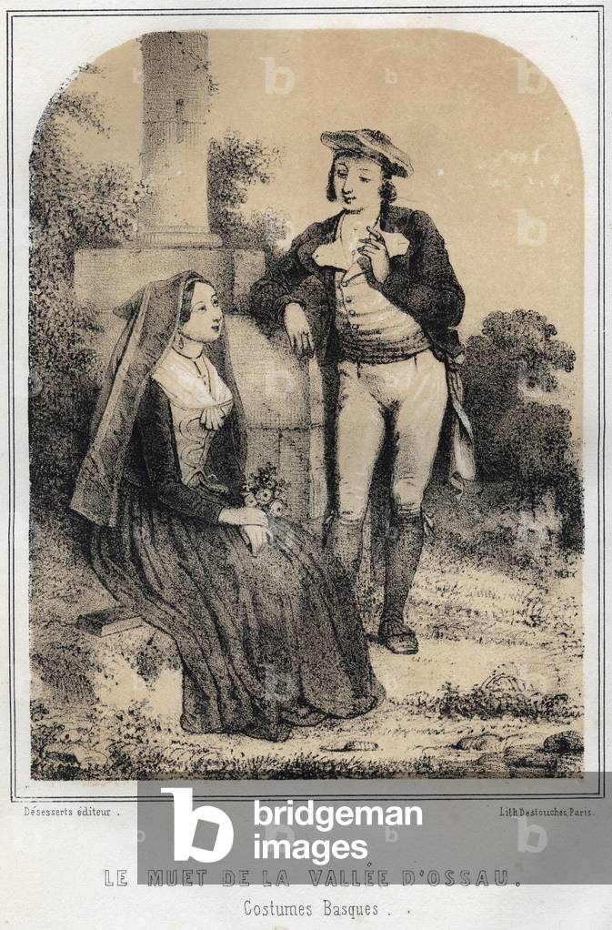 Basques Costumes - Le muet de la vallee d'Ossau - engraving in “Les soirees de mon uncle souvenirs et recits de voyages” by MORING MICHEL - End 19th century