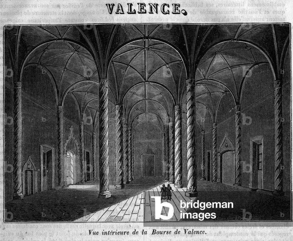 Internal view of the Valencia Stock Exchange in the 19th century.