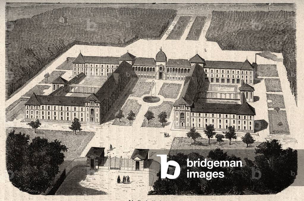 L'Asylum imperial du Vesinet (Hopital actuel du Vesinet) dans les Yvelines - engraving in “” PATILE”” - DESCRIPTION PECTURERIQUE DE LA FRANCE EN 6 VOLUES BY LUCIEN HUARD - end 19th century