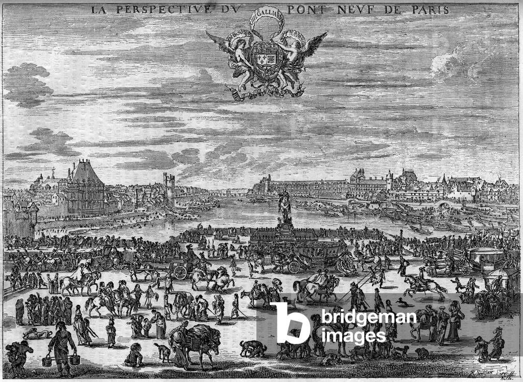 The land of the Pont Neuf de Paris in 1646 after the engraving of Dela Bella.