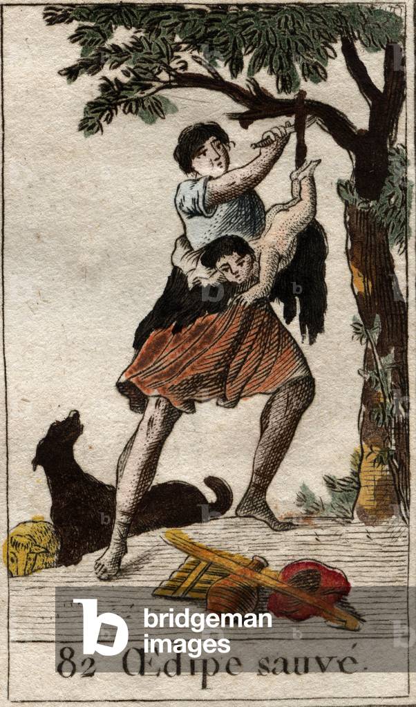 A shepherd saves Oedipus, abandoned by his parents, from Mythology of Youth by Pierre Blanchard, 1803 (engraving)