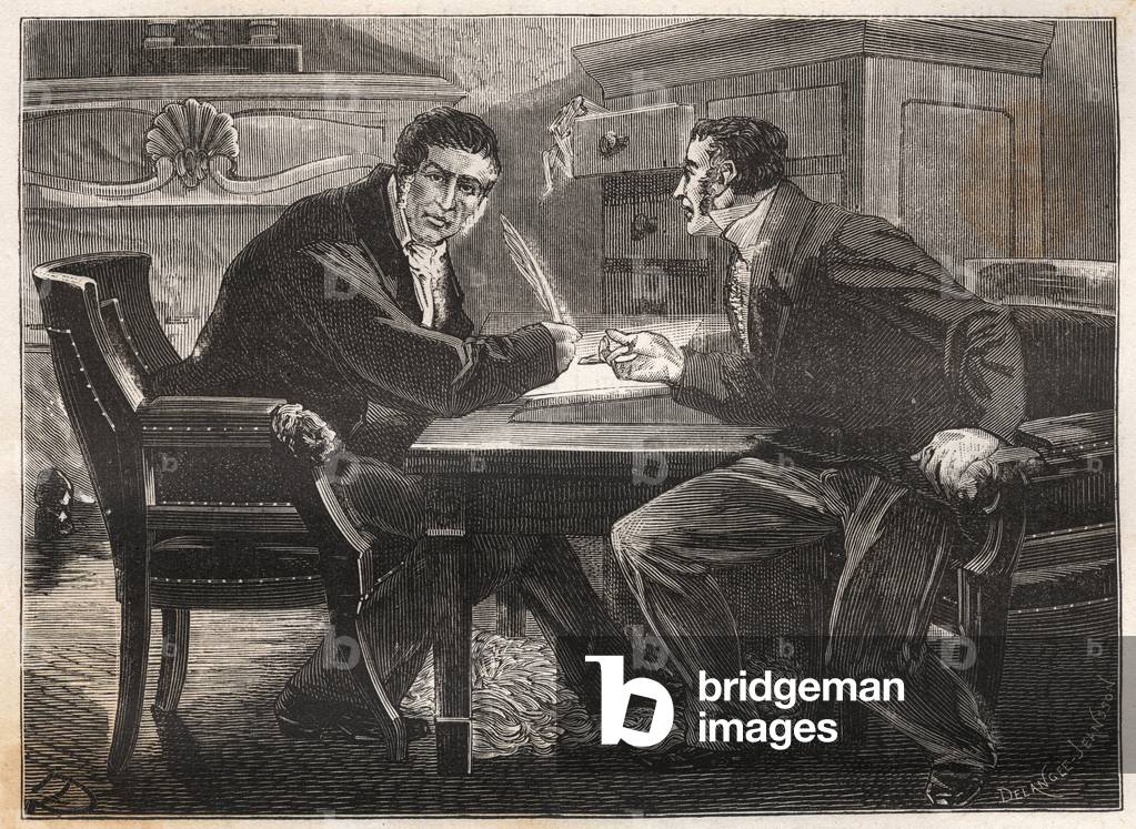monarchy of July - ministry of the three days - interview between Andre Dupin (1783-1865) and Jean-Charles (Jean-Charles) Persil (1785-1870) - 1834 - engraving