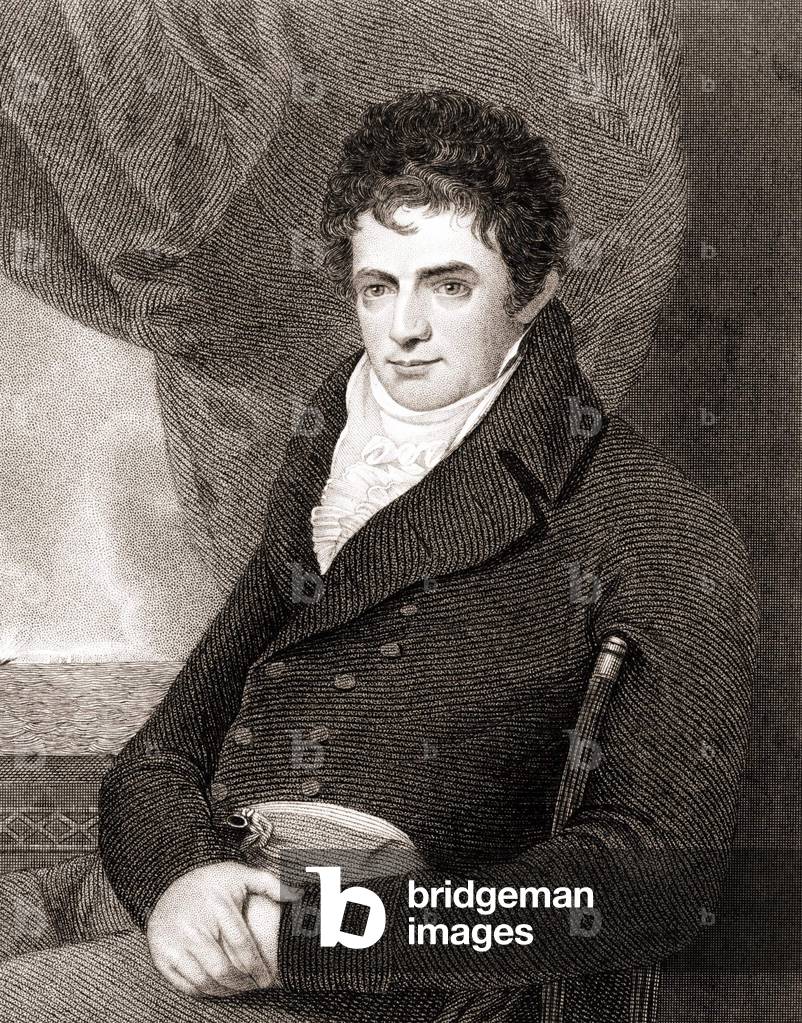 Porträt von Robert Fulton (1765 - 1815), amerikanischer Schiffbaumechaniker (Nautilus). Gravur des 19. Jahrhun