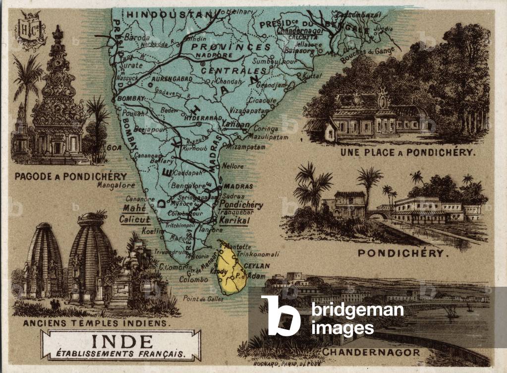 India, French institution, 1910 (chromo)