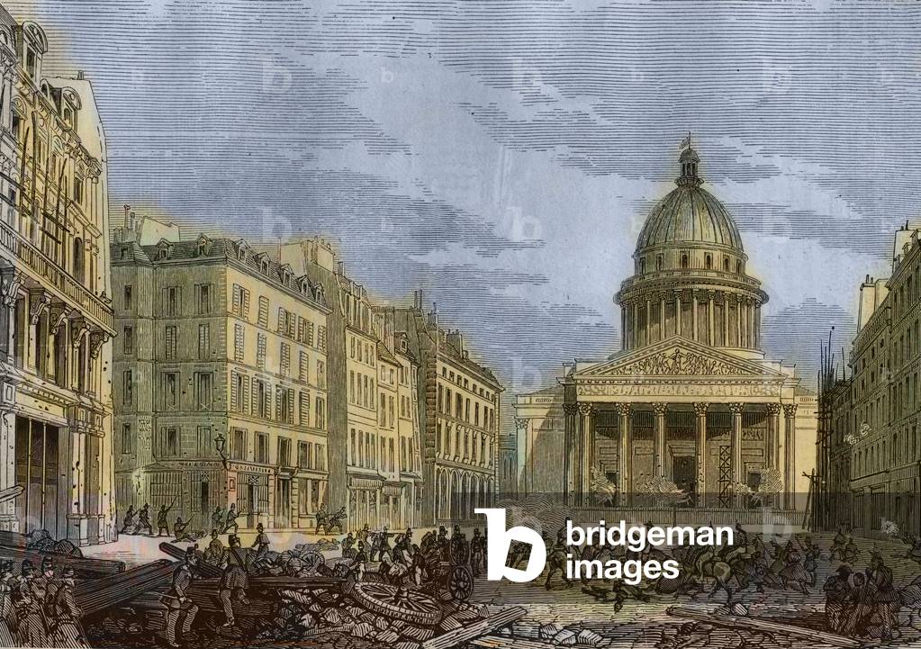 Siege of the Pantheon, 24th June 1848 - Revolution of 1848 in Paris. Attack of the Pantheon, June 24. Engraving after the painting by N.E. Gabe.