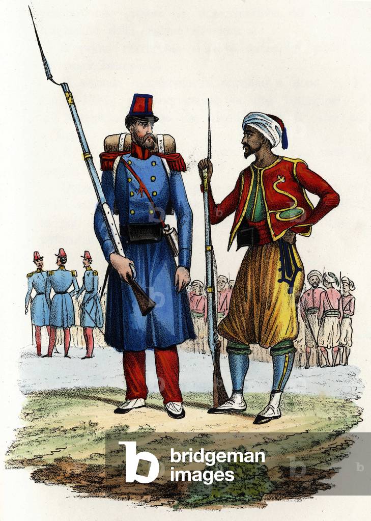 Battalion of the Foreign Legion formed and sent to Algeria in 1831; battalion of indigenous riders, formed and sent to Algeria in 1841. In “” Storia d'Algeri””, Leone Galibert, vol. 2, 1847.