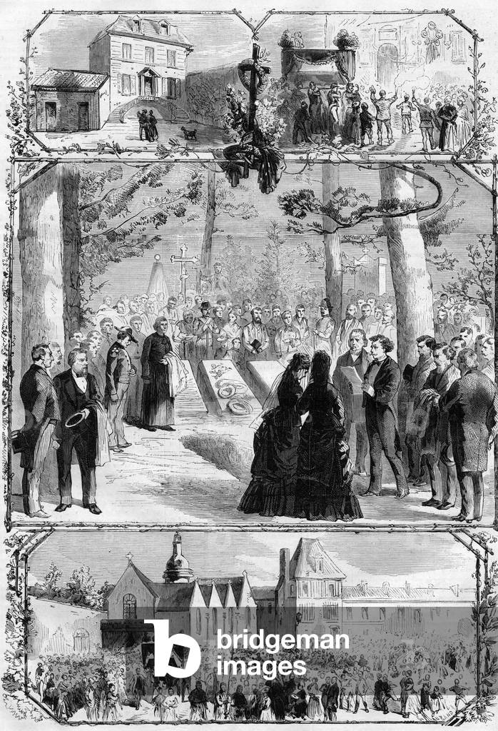 The funeral of Alexandre Dumas pere (1802-1870) at Villers Cotterets (Villers-Cotterets). Engraving in “” L'Univers illustrious””, 1872. Private collection.