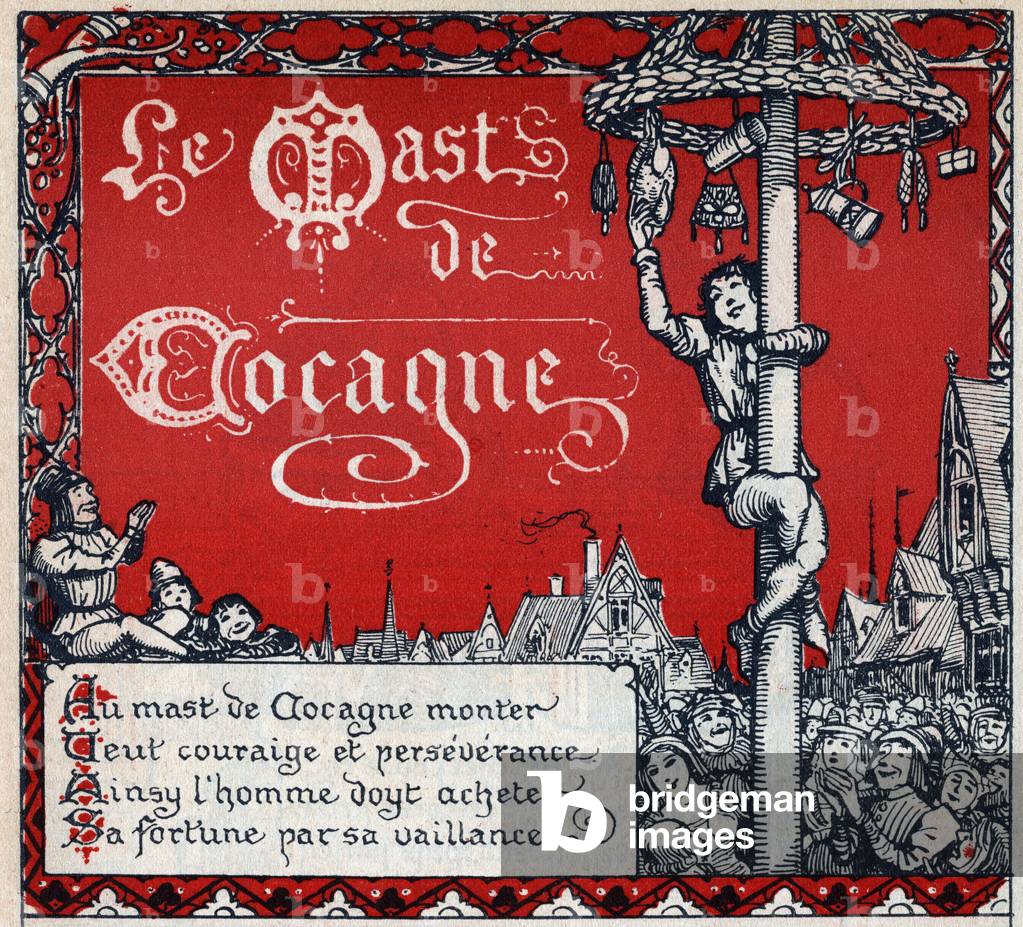 Games and entertainment in the Middle Ages: player and game of the matte de cocagne, 1914 (print)