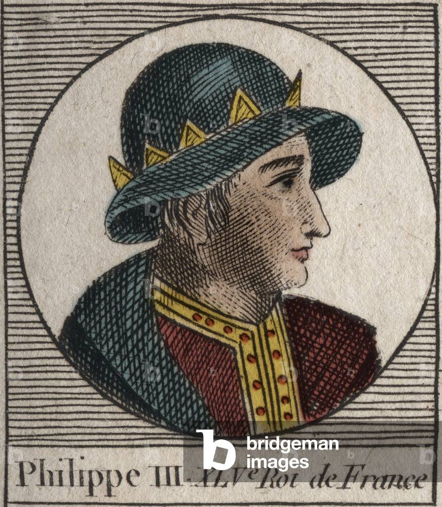 Portrait of Philip III of France, dit Philippe le Hardi (1245-1285) (dynasty of the Capetians) - Philip III called the Bold King of France - engraving from “Instruction sur l'Histoire de France”” by Charles Constant Le Tellier 1821
