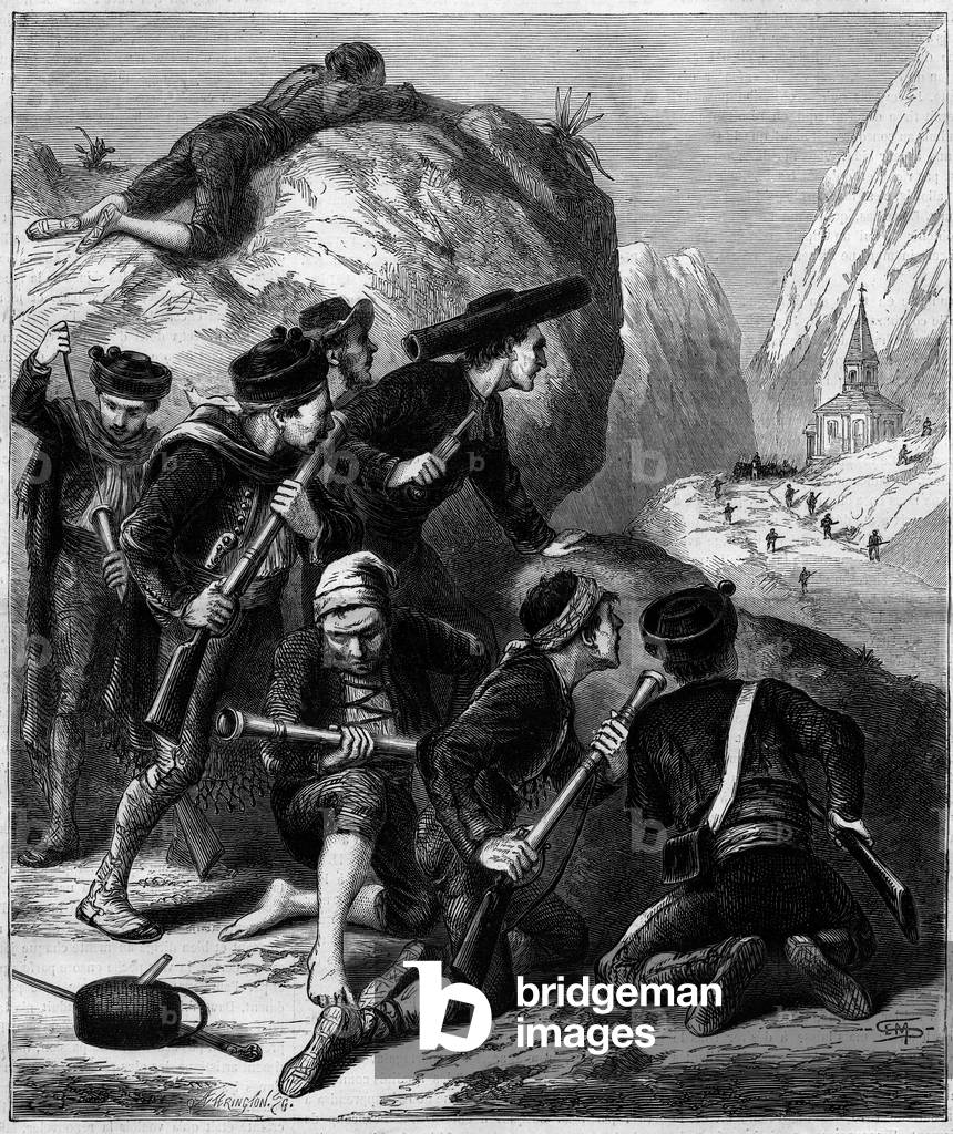 Third Carlist War (1872-1876): a Carlist ambush in Navarre.