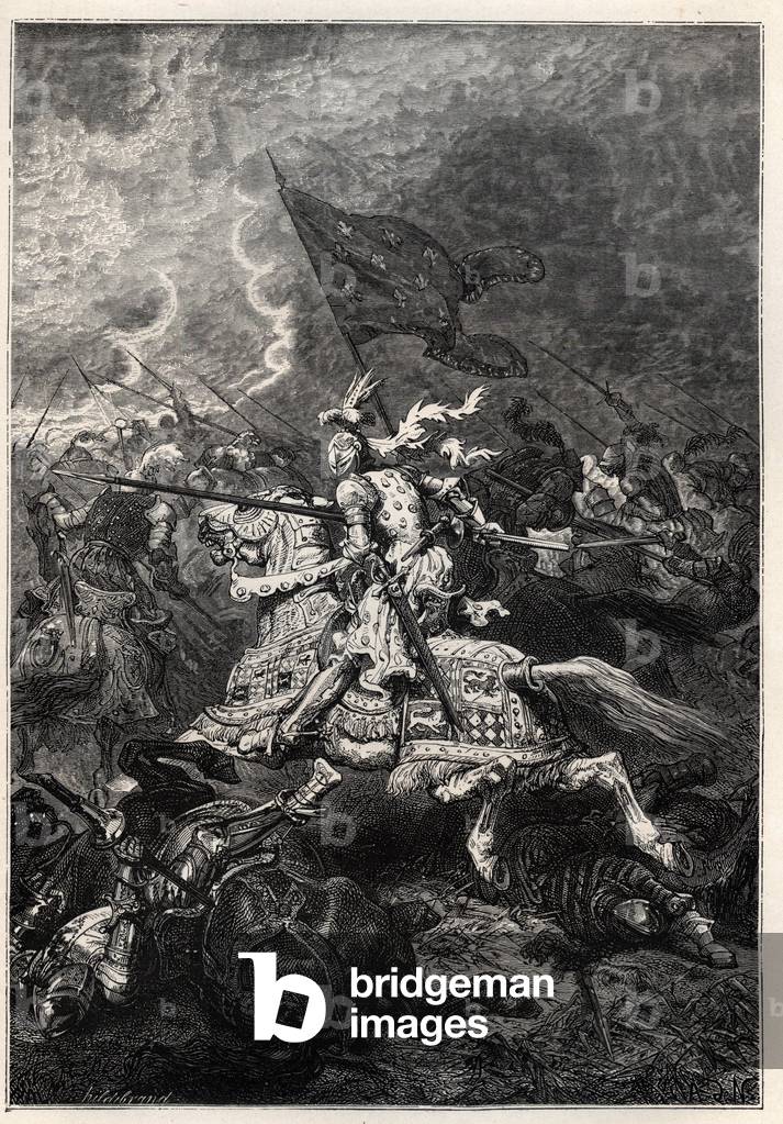 Italian Wars - Battle of Fornovo - League of Venice defeated by French king Charles VIII - 1st Italian War - Battle of Fornoue (Fornovo) (Italy) under Charles VIII July 6, 1495 - engraving from “” L'histoire de France racontee à mes grandenfants”” - by Francois Guizot - 1872-1876